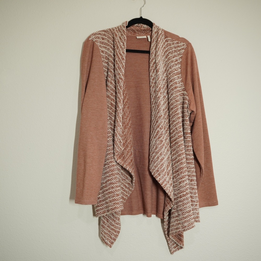 LOGO Lori Goldstein Size XL Open Front Waterfall Cardigan Terracotta Space Dye